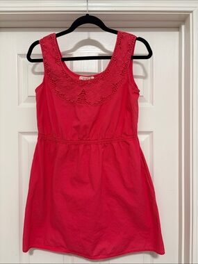 OP Hot Pink Lace Yoke Sleeveless Casual Dress